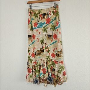 Vintage Reversible Hawaiian Print Beaded Hi-Low Skirt 🌺 Tropical Boho Midi Sz S